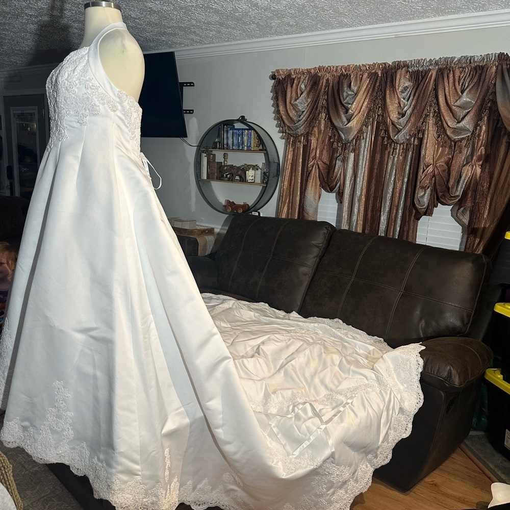 David’s Bridal Elegant White Lace Gown Size 16 W - Picture 2 of 16